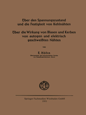 cover image of Über den Spannungszustand und die Festigkeit von Kehlnähten